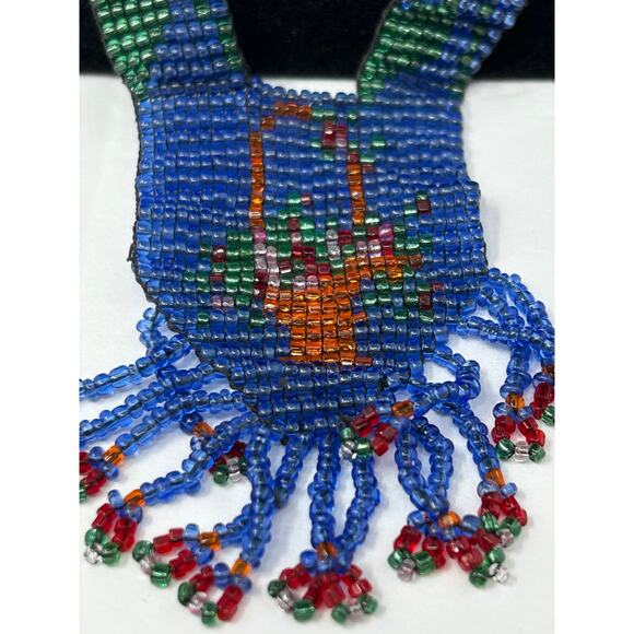 VTG Costume Jewelry Necklace Micro Glass Beads Floral Geometric Boho Hippie - Picture 6 of 6